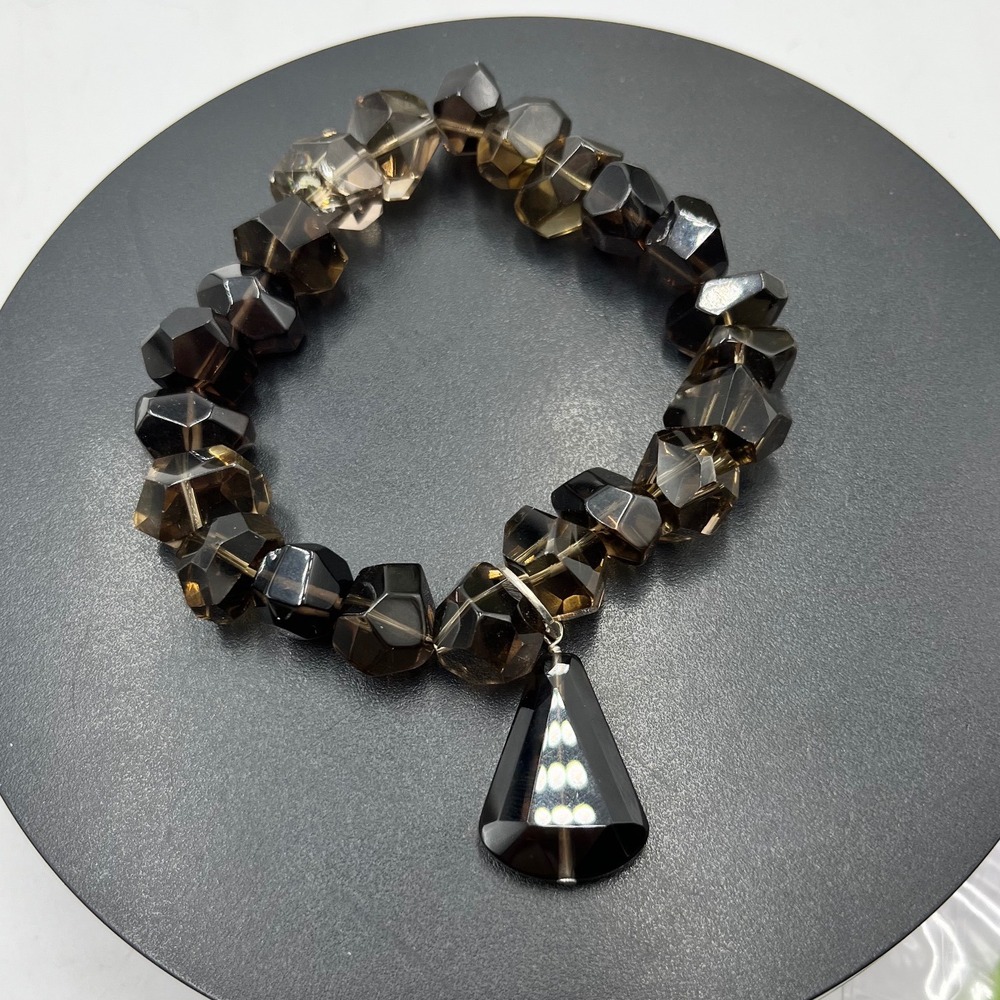 Deb‎ Guyot Vintage Deb Guyot Smoky Quartz 925 Silver Charm Stretch Bracelet